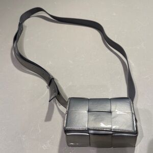 Bottega Veneta Cassette Silver Cross Body Bag